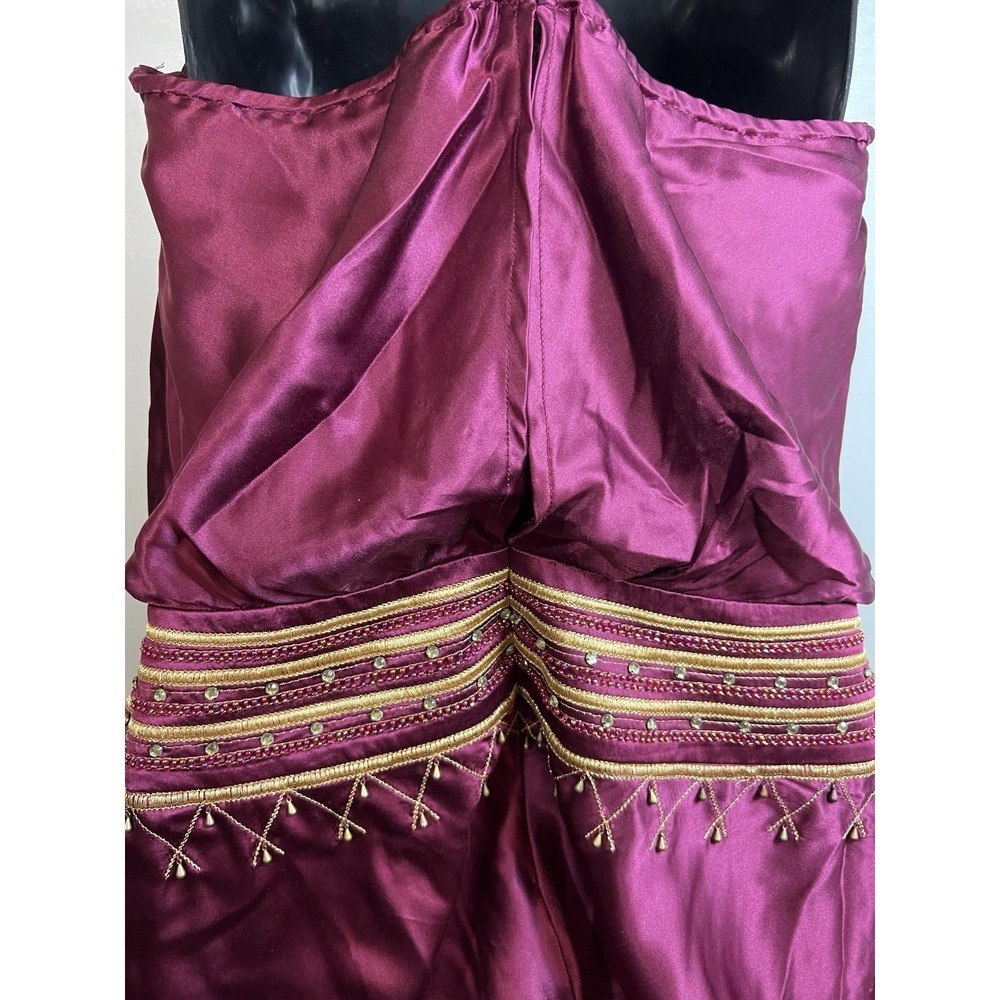 Vtg 80s 100% Silk SHELL Yves Collette Dress Red Beaded Embroidered Whimsigoth 10 - Picture 6 of 11